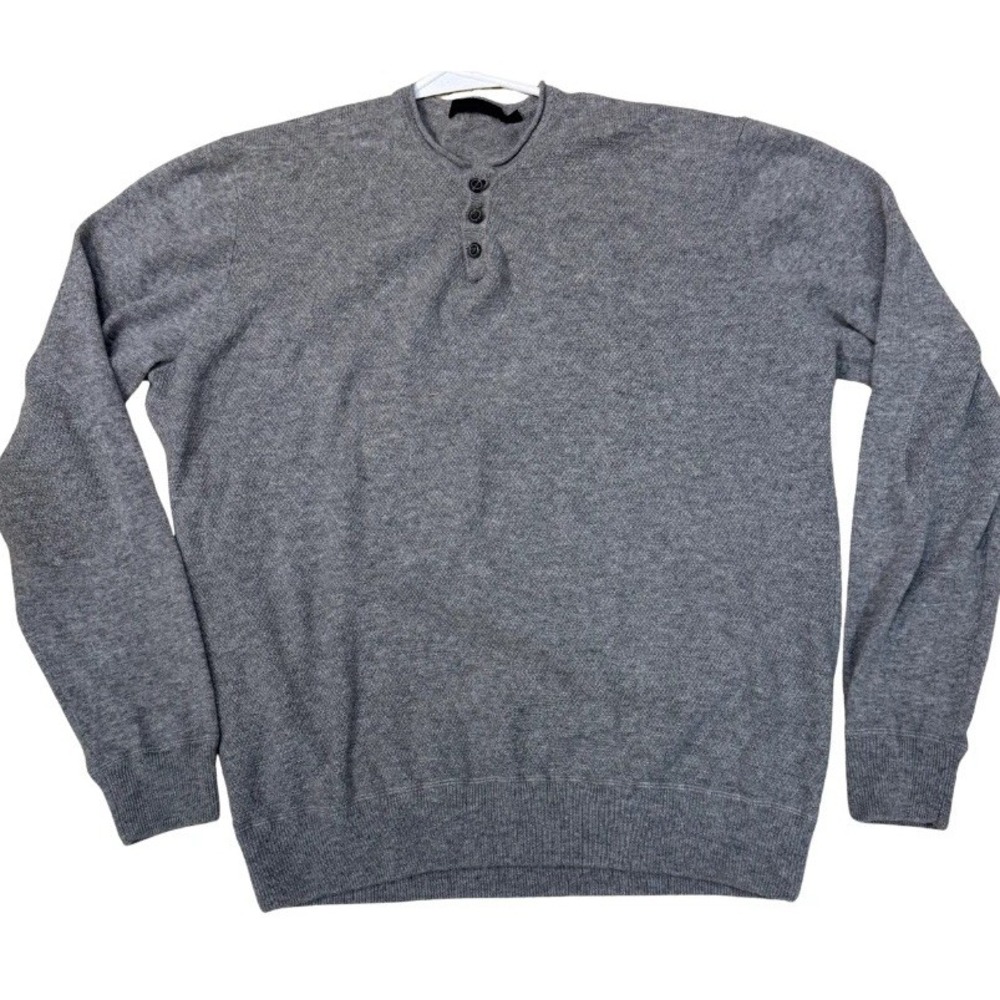 Raffi‎ Cashmere Henley Sweater Men's XL Gray Classic Fit Old Money Preppy Staple